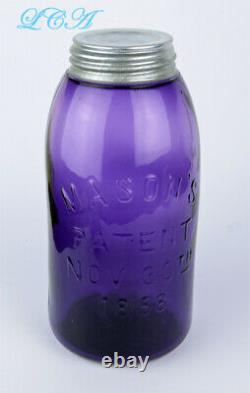 GIGANTIC Deep Purple HALF GALLON antique MASON 1858 PATENT fruit jar OLD CLEAN