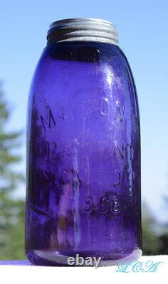 GIGANTIC Deep Purple HALF GALLON antique MASON 1858 PATENT fruit jar OLD CLEAN