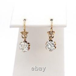 Georgian 14k Rose Gold Cushion Old Mine Cut Paste Glass Dangle Drop Earrings