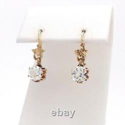 Georgian 14k Rose Gold Cushion Old Mine Cut Paste Glass Dangle Drop Earrings