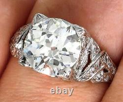 Gia 3.14ct Antique Edwardian Deco Old European Diamond Solitaire Engagement Ring