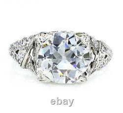 Gia 3.14ct Antique Edwardian Deco Old European Diamond Solitaire Engagement Ring