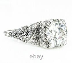 Gia 3.14ct Antique Edwardian Deco Old European Diamond Solitaire Engagement Ring