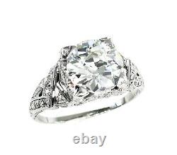 Gia 3.14ct Antique Edwardian Deco Old European Diamond Solitaire Engagement Ring