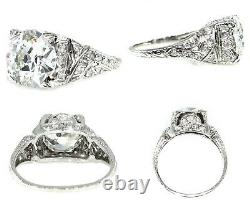 Gia 3.14ct Antique Edwardian Deco Old European Diamond Solitaire Engagement Ring