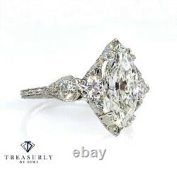 Gia 3.78ct Antique Art Deco Old Marquise Diamond Engagement Wedding Ring Plat
