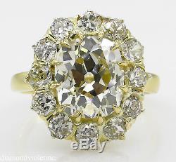 Gia 4.70ct Antique Vintage Old Cushion Diamond Engagement Wedding Cluster Ring