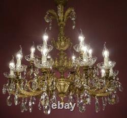 Huge 18 Light Crystal Chandelier Brass Vintage Lamp Cut Crystal Bowls Old Ø 32