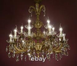 Huge 18 Light Crystal Chandelier Brass Vintage Lamp Cut Crystal Bowls Old Ø 32