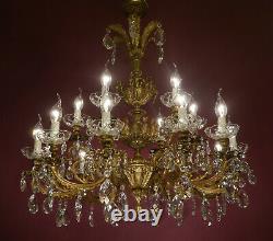 Huge 18 Light Crystal Chandelier Brass Vintage Lamp Cut Crystal Bowls Old Ø 32