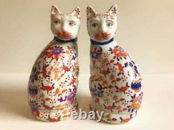 Japanese Antique Vintage Old Imari Ware Pair Cats Ornament Okimono Porcelain #t