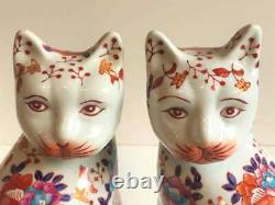 Japanese Antique Vintage Old Imari Ware Pair Cats Ornament Okimono Porcelain #t