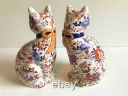 Japanese Antique Vintage Old Imari Ware Pair Cats Ornament Okimono Porcelain #t