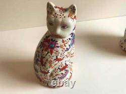 Japanese Antique Vintage Old Imari Ware Pair Cats Ornament Okimono Porcelain #t