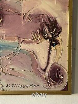 Large MID Century Modern Abstract Oil Painting Old Antique Vintage K Villasenor