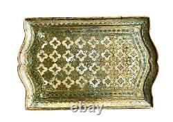 Large Old Antique/Vintage Florentine Gilt Tole Painted Wood Tray, Italy 19-1/2