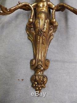 Large Vtg Sconce Pair Gold Gilded Cherubs Old French Wall Light Fixture 460-16