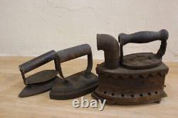 Lot 3 Iron Charcoal Iron Meiji Era Retro Antique Collection Old Vintage JAPAN