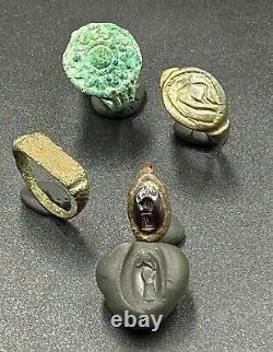 Lot Antique Vintage Old Ancient Sasanian Jewelry Bronze Intaglio Signet Rings