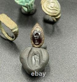 Lot Antique Vintage Old Ancient Sasanian Jewelry Bronze Intaglio Signet Rings