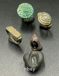 Lot Antique Vintage Old Ancient Sasanian Jewelry Bronze Intaglio Signet Rings