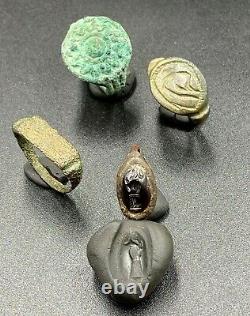 Lot Antique Vintage Old Ancient Sasanian Jewelry Bronze Intaglio Signet Rings