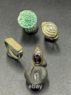 Lot Antique Vintage Old Ancient Sasanian Jewelry Bronze Intaglio Signet Rings