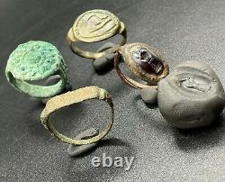 Lot Antique Vintage Old Ancient Sasanian Jewelry Bronze Intaglio Signet Rings