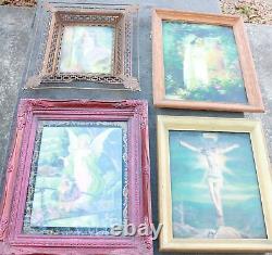 Lot OLD 3d LENTICULAR Prints Framed Antique Vintage Religious Christian DEEP OS