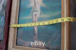 Lot OLD 3d LENTICULAR Prints Framed Antique Vintage Religious Christian DEEP OS