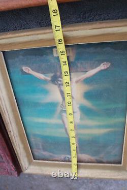 Lot OLD 3d LENTICULAR Prints Framed Antique Vintage Religious Christian DEEP OS