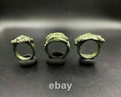 Lot Of Old Antique Jewelry Bronze Rings With Figures From Ancient Historic Time