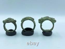 Lot Of Old Antique Jewelry Bronze Rings With Figures From Ancient Historic Time