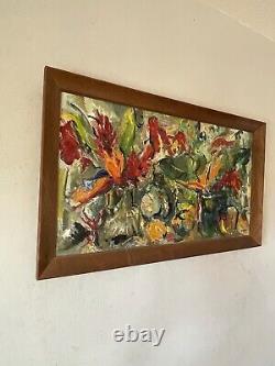 MID CENTURY MODERN ANTIQUE EXPRESSIONIST OIL PAINTING VINTAGE OLD COTE 1950s