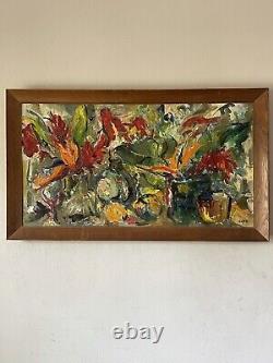 MID CENTURY MODERN ANTIQUE EXPRESSIONIST OIL PAINTING VINTAGE OLD COTE 1950s