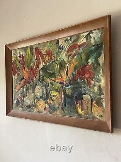 MID CENTURY MODERN ANTIQUE EXPRESSIONIST OIL PAINTING VINTAGE OLD COTE 1950s