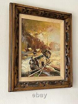 MID Century Modern Abstract Oil Painting Old Antique Vintage Asian Chinese