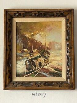 MID Century Modern Abstract Oil Painting Old Antique Vintage Asian Chinese