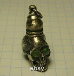 Memento mori Antique old skull perfume bottle Pendant Sterling Silver Victorian