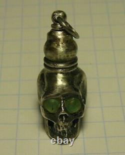 Memento mori Antique old skull perfume bottle Pendant Sterling Silver Victorian