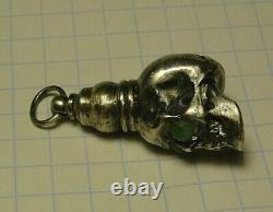 Memento mori Antique old skull perfume bottle Pendant Sterling Silver Victorian