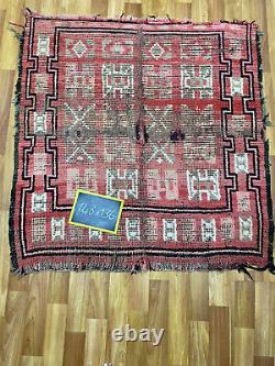 Moroccan antique CARPET vintage area rug hand-made berber old rug 4 x 5 ft