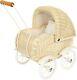 NEW Wicker Dolls Pram Pushchair with Bedding Kids Toy Old Fashion Vintage Look