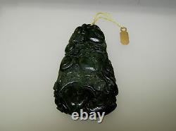 Natural Chinese antique old Jade vintage carving lucky animal floral design