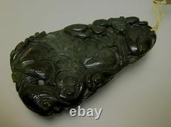 Natural Chinese antique old Jade vintage carving lucky animal floral design