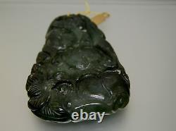 Natural Chinese antique old Jade vintage carving lucky animal floral design