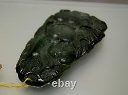 Natural Chinese antique old Jade vintage carving lucky animal floral design