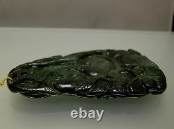 Natural Chinese antique old Jade vintage carving lucky animal floral design