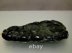 Natural Chinese antique old Jade vintage carving lucky animal floral design