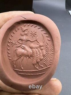 Near Eastern Sasanian Old Antique Male Riding Bull Stone Intaglio Bead